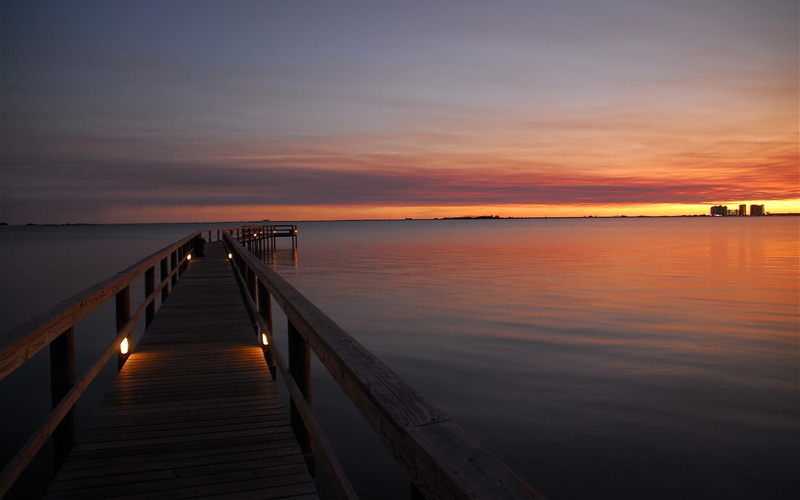 dock, sunset, hd, ocean, pier, nature, calm, 1080P