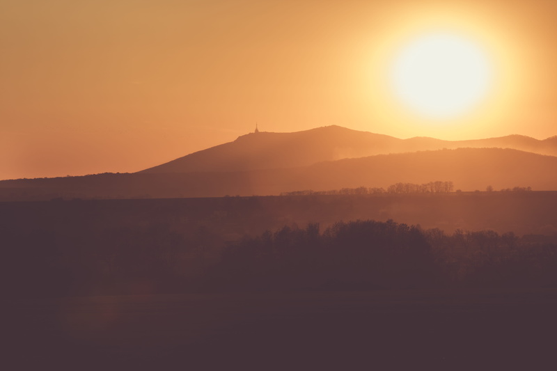 bright, tranquility, sky, sunlight, outdoors, tranquil scene, mountain range, silhouette, sun, environment, orange color, nature, slovakia, non-urban scene