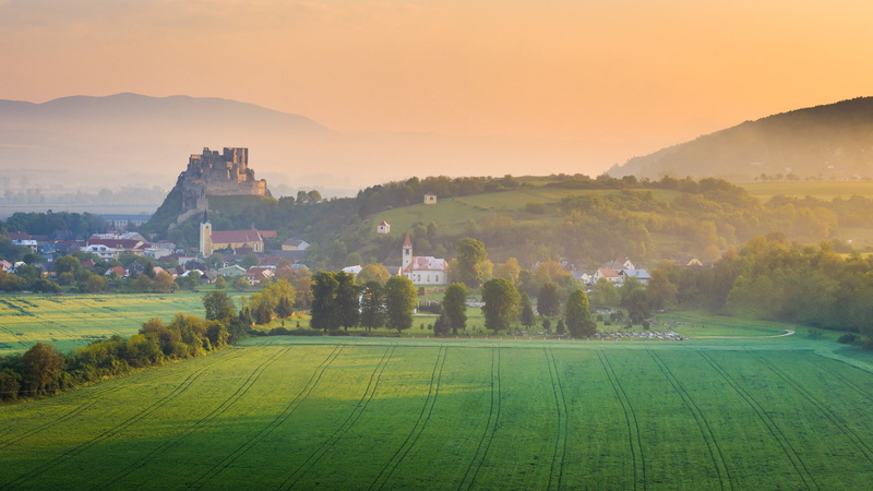 environment, Slovakia, hills, fog, scenics - nature, beauty in nature, no people, trees, hill, plant, sun, village, 1080P, mist, landscape, outdoors, church