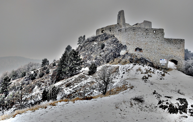 castle, hills, cold temperature, outdoors, architecture, history, building exterior, plant, sky, snow, Slovakia, winter, old ruin, travel destinations
