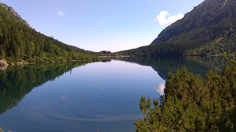 2K, tree, mountain range, environment, coniferous tree, water, reflection, non-urban scene, sky, mountain, outdoors, pine woodland, forest, tranquil scene