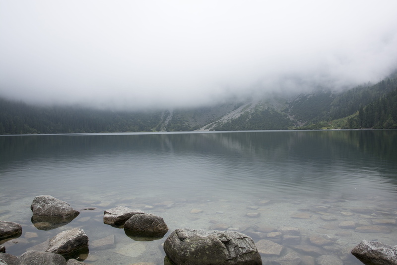tranquility, sky, reflection, 5K, tree, the fog, scenics - nature, rock, solid, non-urban scene, fog, rock - object, landscape, morskie oko, water, no people