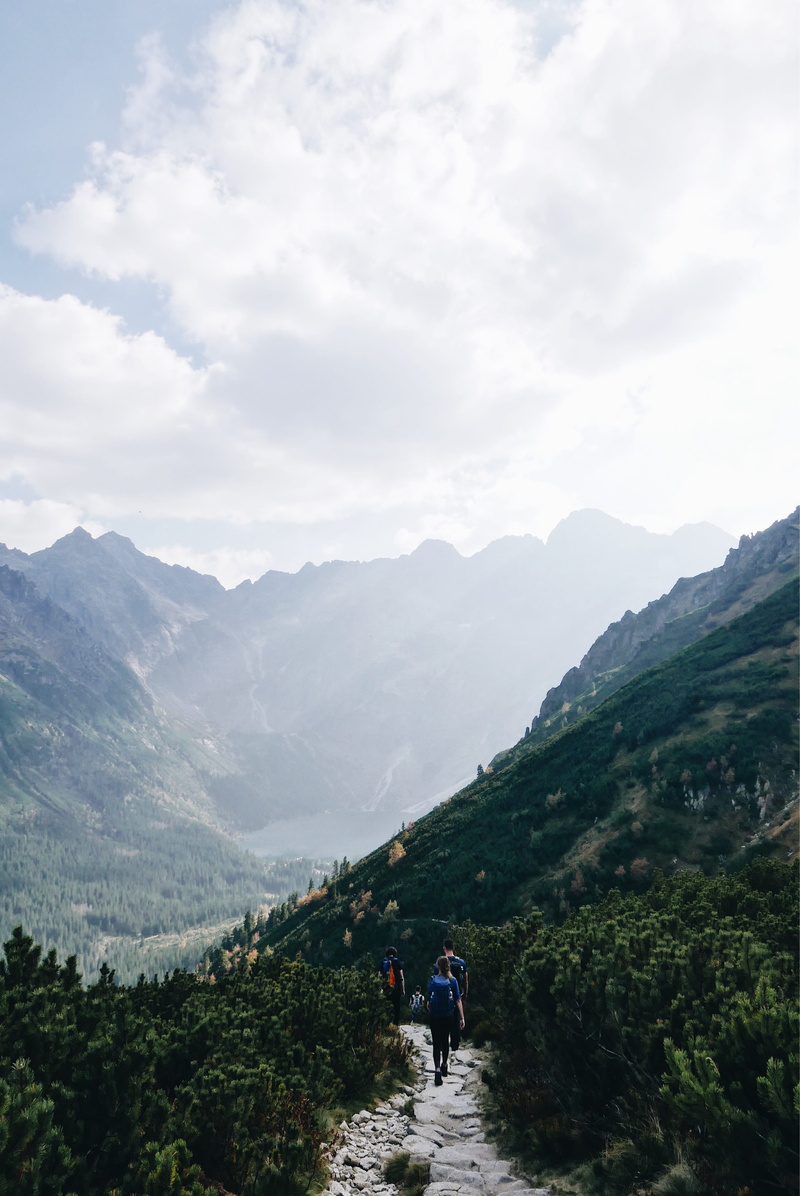 environment, group of people, people, sky, 4K, poland, mountain, plant, tree, morskie oko, non-urban scene, beauty in nature, real people, cloud - sky