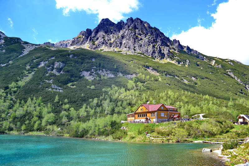 mountain, formation, lake, mountains, building, mountain range, building exterior, slovakia, non-urban scene, 4K, scenics - nature, water, tranquility
