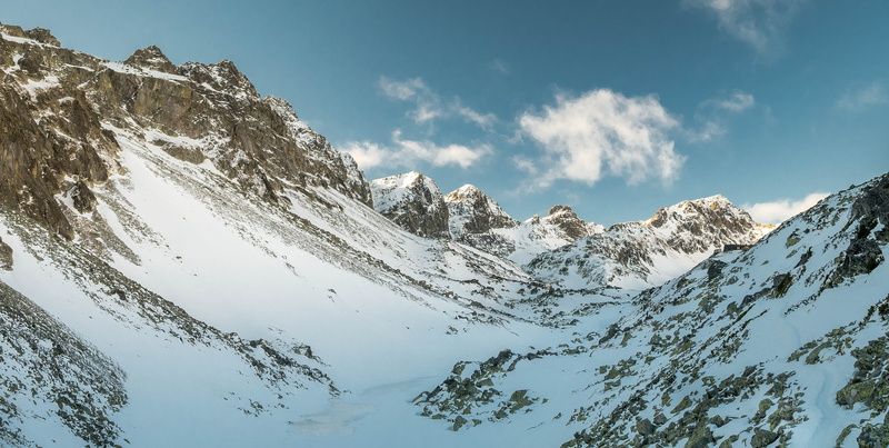 sky, ice, valley, winter, country, the sky, vysoké tatry, outdoors, snow, rocks, mountain, mountain range, coniferous tree, pine woodland, 2K, travel