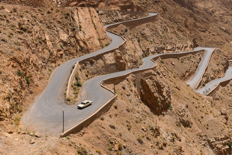 steep, transportation, scenics - nature, mountain pass, route, arid climate, land vehicle, daytime, no people, uphill, asphalt, highway, outdoors, high angle view