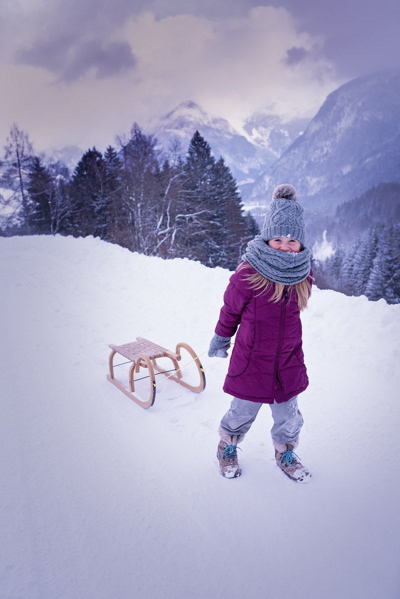 scenics - nature, land, one person, lifestyles, person, clothing, 4K, in motion, full length, girl, snowcapped mountain, winter, rear view, snowfield