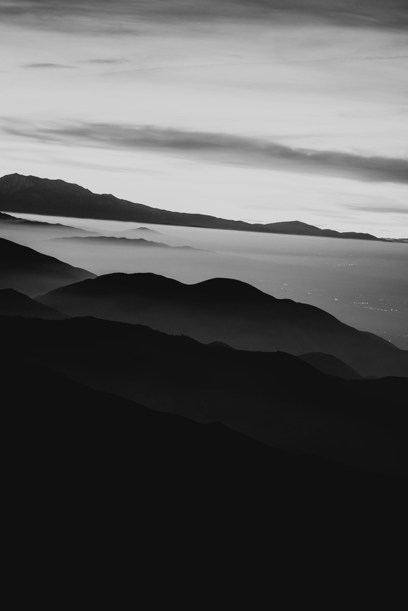 mountain peak, idyllic, beauty in nature, remote, a7, tranquility, tranquil scene, fog, sunrise, united states, mountain range, hills, landscape, silhouette