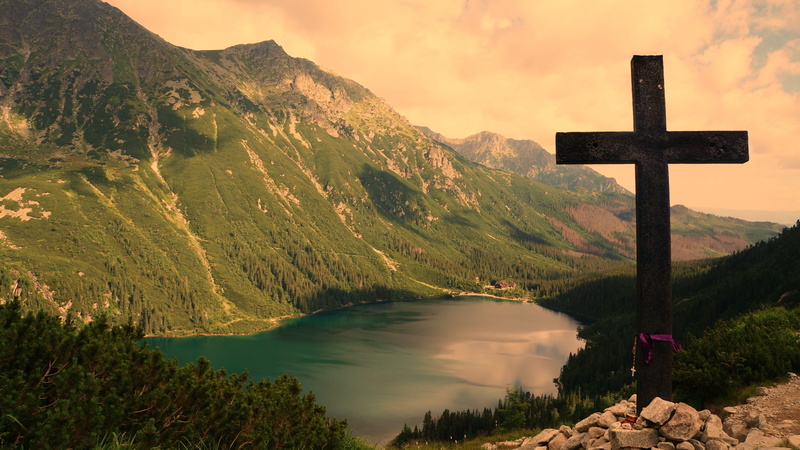 no people, tranquility, idyllic, religion, tranquil scene, malopolska, tatry, water, top view, hiking trails, nature, symbol, lake, poland, tourism, spirituality