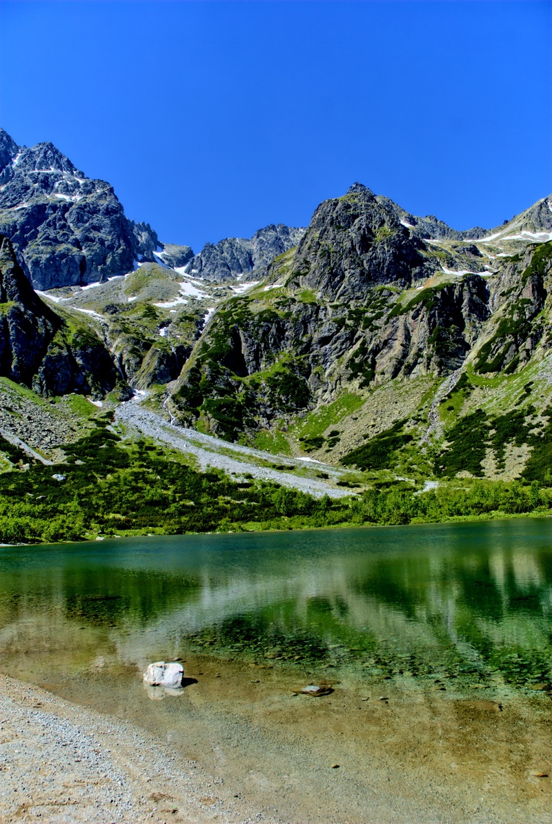 idyllic, mountain, lake, tatry, landscape, no people, mountains, top view, scenics - nature, beauty in nature, view, sky, clear sky, reflection, outdoors