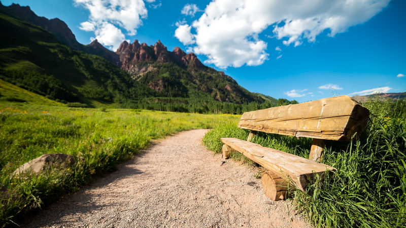landscape, 5K, grass, path, Colorado, mountains, clouds, maroon bells