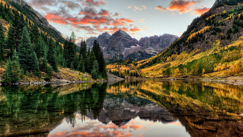 lake, tranquil scene, mountains, trees, beauty in nature, water, mountain range, reflection, Colorado, outdoors, tranquility, tree, Maroon Bells, nature