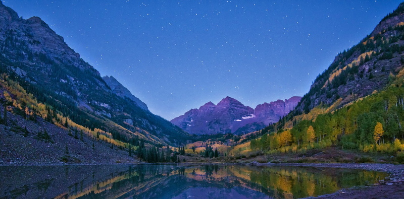 lake, maroon, colorado, star, reflection, stone, autumn, mountains, 1080P, bells, forest