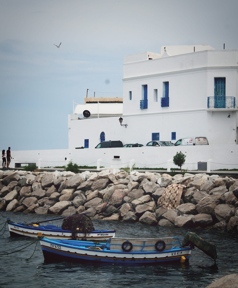 city, building exterior, built structure, mahdia, person, watercraft, vessel, water, blue, town, white, human, animal, metropolis, building, solid, transportation