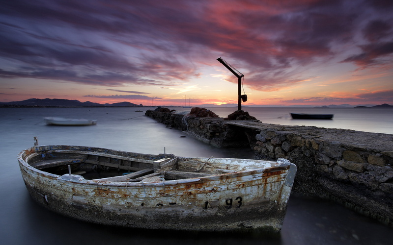 hd, nature, sunset, lake, 2K, rowboat, boat