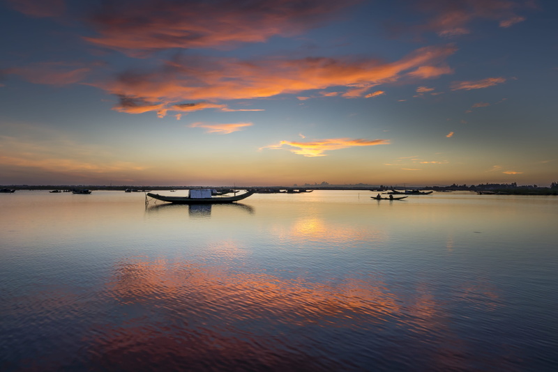 clouds, sea, scenic, orange, summer, no people, evening, sun, 5K, lake, dusk, cloudscape, blue, outdoors, skyscape, transportation system, ocean, sky