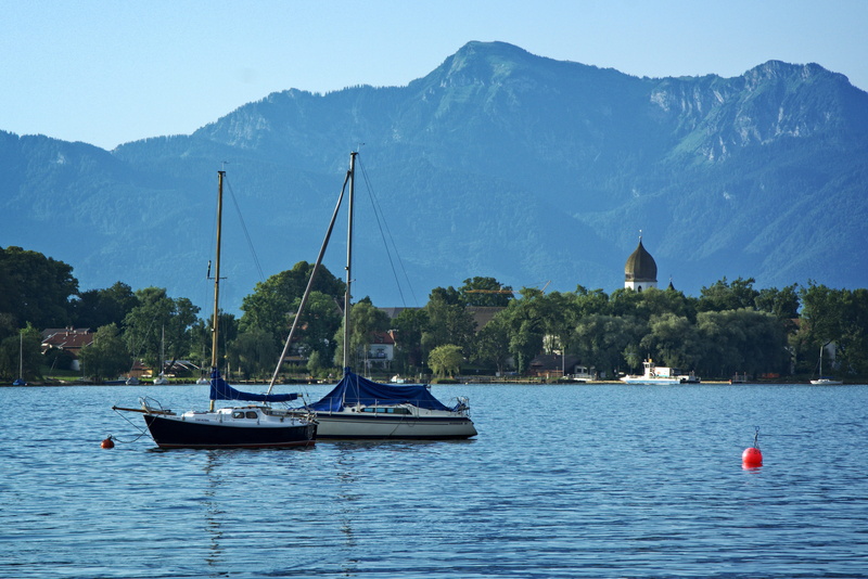Chiemgau, summer, water, 4K, tranquility, overview, mountain, sailboat, outdoors, transportation, sea, day, waterfront, panorama, tranquil scene, Landscape
