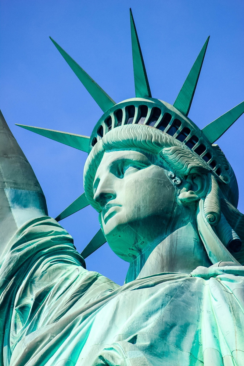1080P, freedom, travel, sculpture, crown, statue, outdoors, ny, no people, day, female likeness, blue, monument, representation, travel destinations, low angle view