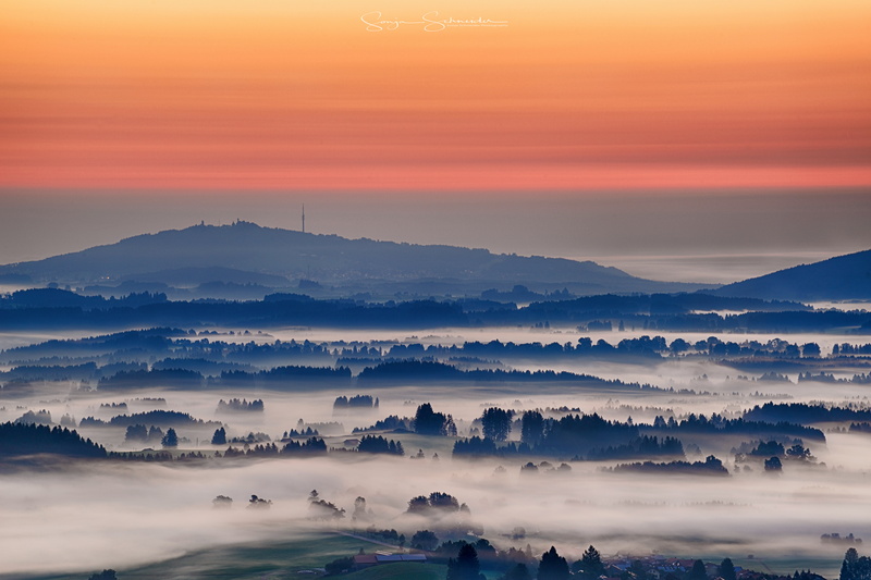 Europa, Europe, outdoor, view, sunrise, Nikon  Nikkor, surrounded, landscape, dusk, sunrise - Dawn, hill, areal, Morgen, früh, Deutschland, Nebel, Germany