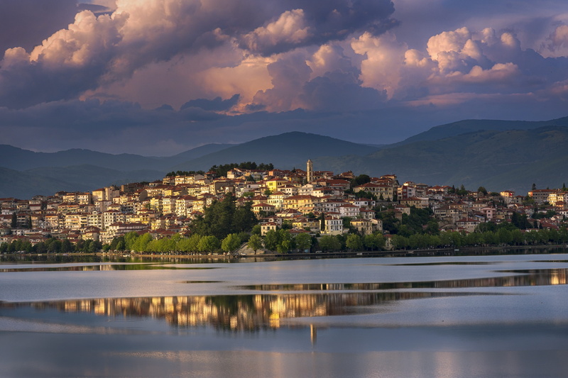 sky, mystical, nature, outdoors, lake, atmospheric, cloud - sky, residential district, lighting, built structure, 5K, mountain, landscape, reflection