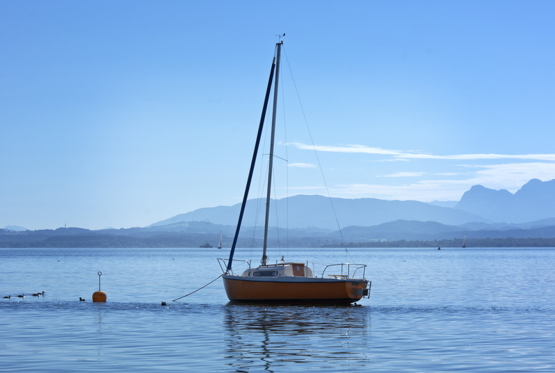 recovery, mountain, pole, yachting, lake, outdoors, transportation, beauty in nature, chiemsee, nature, summer, day, sailing, scenics - nature, sky, rest