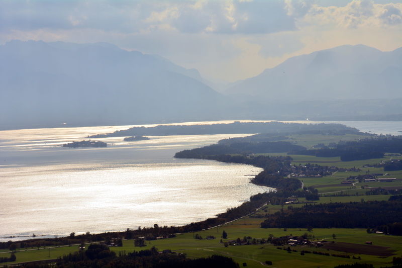 chiemsee, day, lake, outdoors, idyllic, mountain range, cloud - sky, tranquility, sea, non-urban scene, 5K, land, no people, scenics - nature, townscape