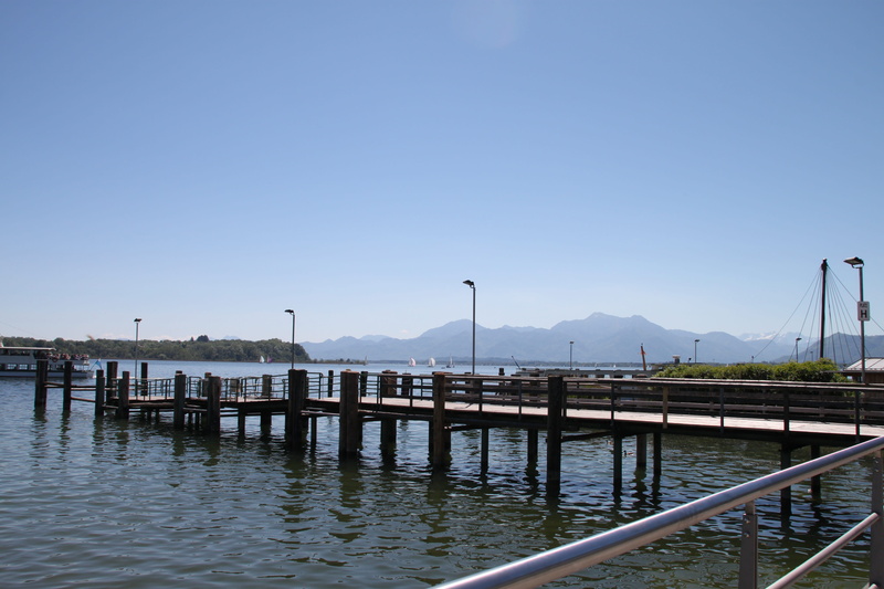 4K, beauty in nature, clear sky, pier, architecture, tranquility, harbor, Chiemsee, sea, Water, copy space, transportation, Nature, scenics - nature, sky