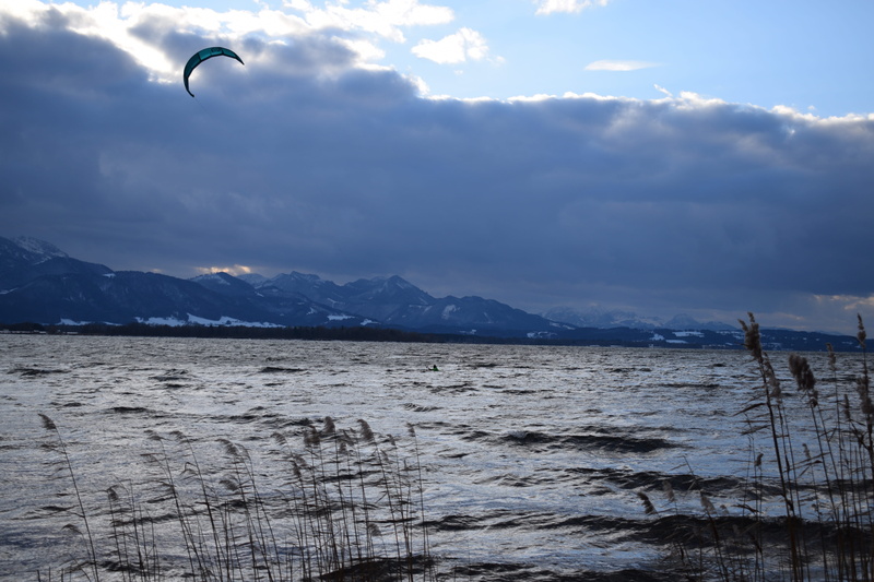 winter, outdoors, kitesurfing, bavaria, mountain range, 5K, beauty in nature, germany, nature, tranquility, mountains, waterfront, snowcapped mountain