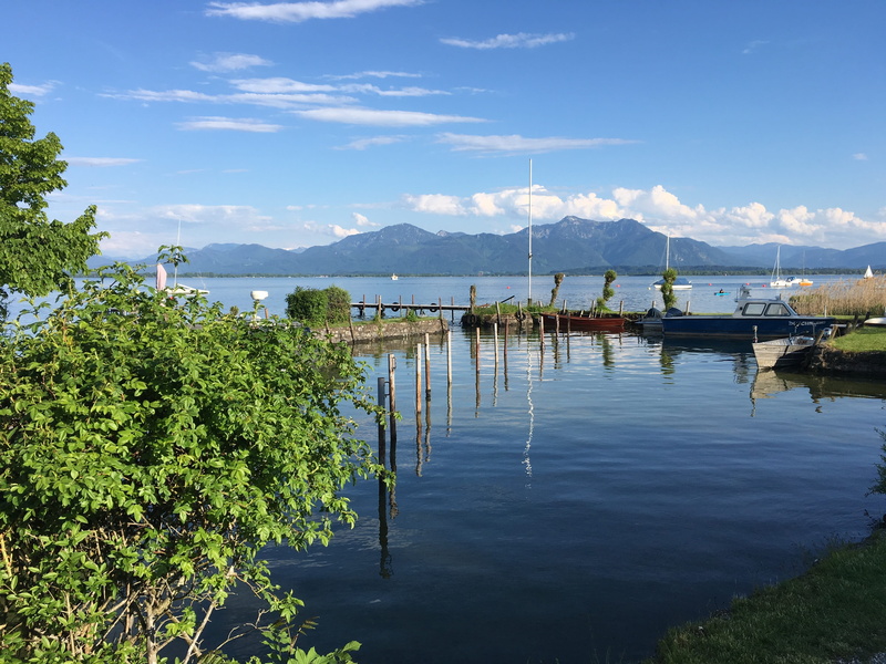 no people, tree, nautical vessel, boat, tranquility, outdoors, water, reflection, scenics - nature, tranquil scene, lake, nature, sailboat, chiemsee, beauty in nature
