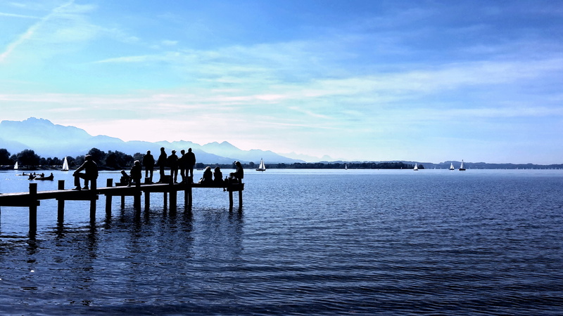 real people, mountain range, 2K, sky, lake, deutschland, outdoors, men, group of people, beauty in nature, cloud - sky, people, water, scenics - nature