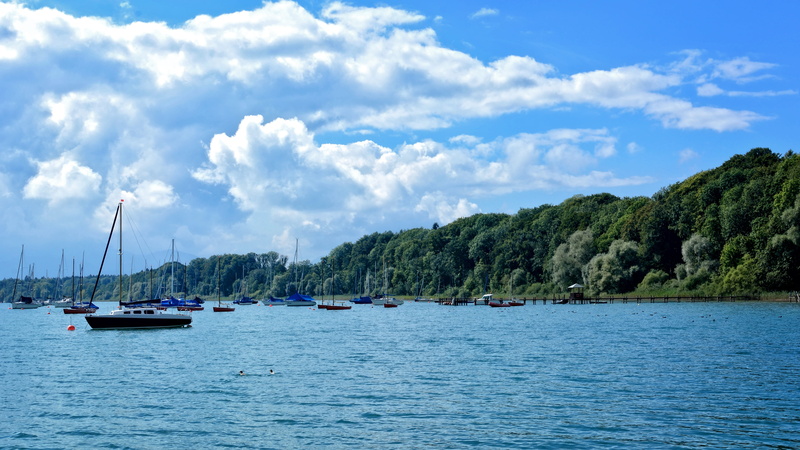 maritime, tranquility, relaxed, quiet, port, day, anchorage, sea, clouds, 5K, sky, idyll, coast, landscape, anchor, peaceful, masts, chiemsee, boats, sailing vessel