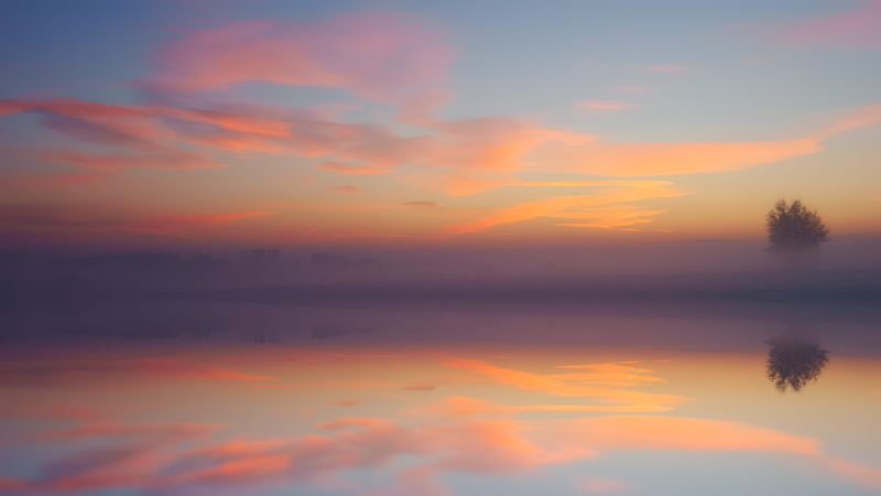 sunrise, daylight, beauty in nature, 5K, tranquility, tranquil scene, non-urban scene, scenics - nature, waterfront, mac, calm, tree