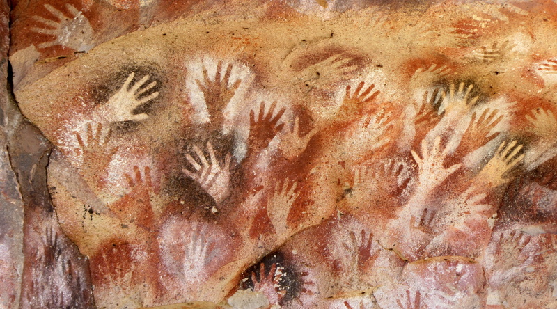 Santa Cruz, Hands, backgrounds, red, full frame, textured, history, old, representation, wall, 4K, South America, pattern, art and craft, close-up, Cave