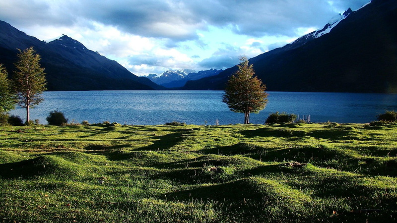 cruz, lake, santa, shore, nature and landscapes, argentina, mountains, grass, 1080P