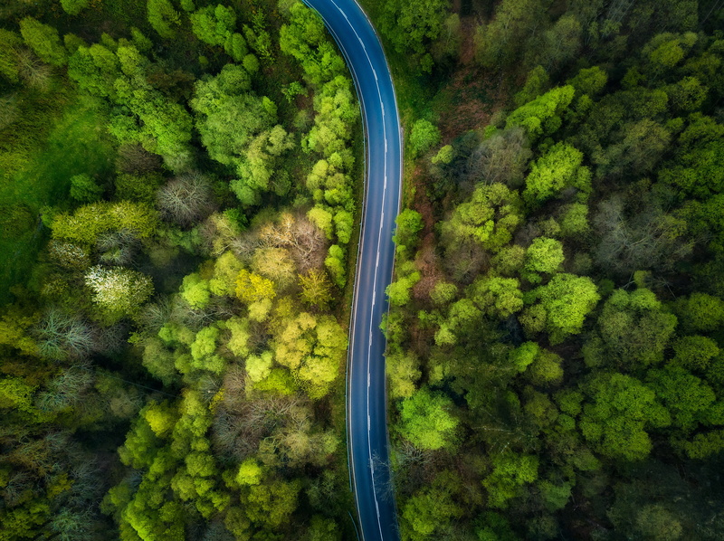 4K, highway, aerial, landscape, street, traffic, colors, curve, daytime, drone, greens, nature, areal, trees, view, forest, road