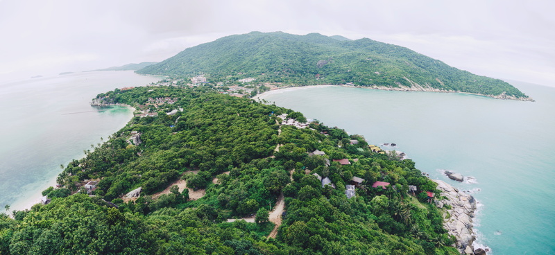 landscape, bay, aerial, 8K, tress, mountain, daytime, beach, no people, middle, scenics - nature, pine tree, sea, view, water, nature, tranquility, outdoors