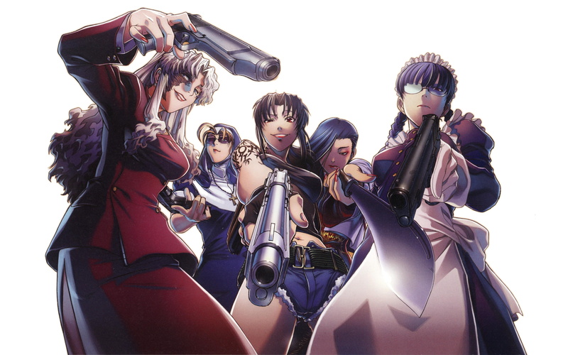 gun, pistol, 4K, Black Lagoon, anime girls, Balalaika, Shenhua, Roberta, Revy, Eda, group of women