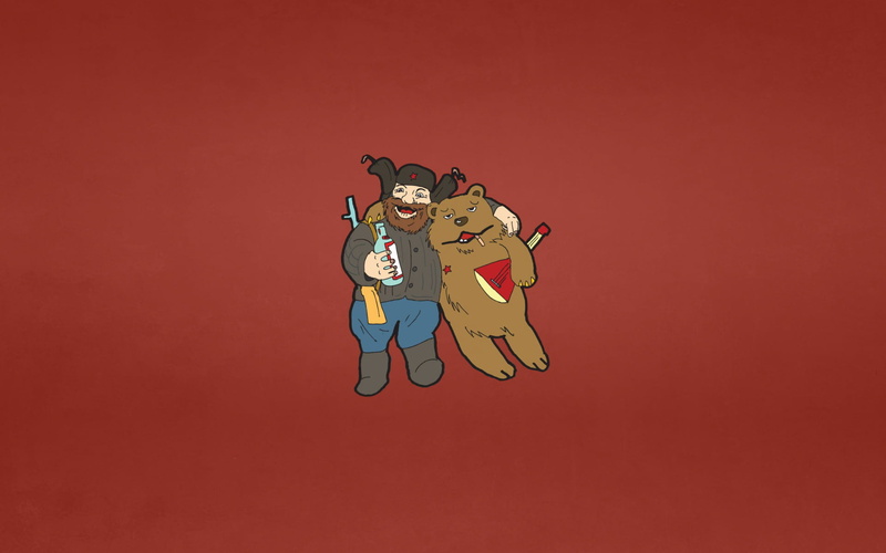 bottle, balalaika, family, clip, characters, people, the gun, food and drink, smiling, copy space, men, indoors, color Image, creativity, humor, red background