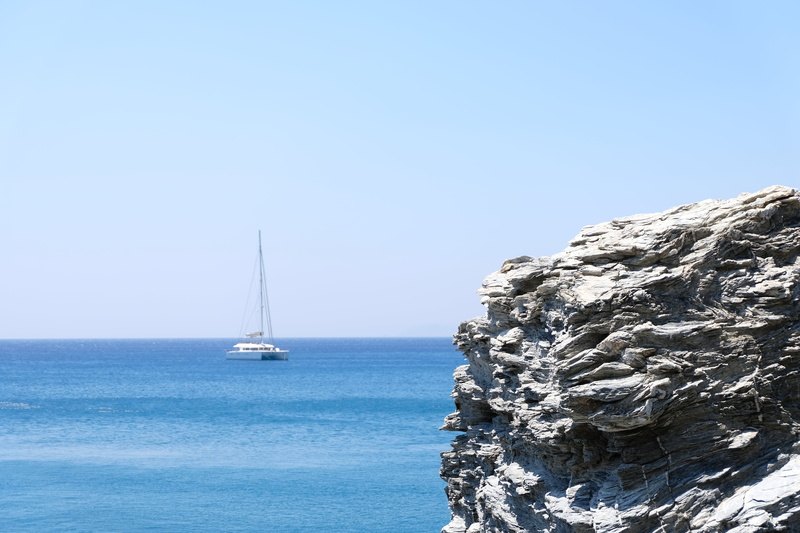 Greece, rock - object, horizon over water, sea, nature, sailing, mode of transportation, sailboat, nautical vessel, blue, sky, yachting, no people, catamaran