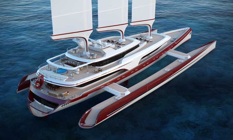 travel, day, trimaran, craft, transportation, pier, motorboat, red, ship, mode of transportation, recreational boat, water, body, nature, super trimaran