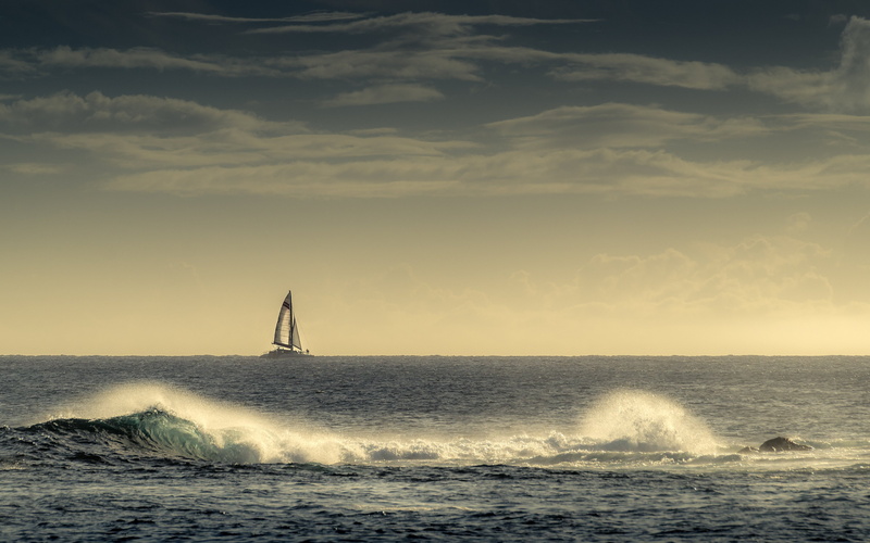 pacific, horizon, ocean, boat, sea, hawaii, kauai, 4K, waves, the, catamaran