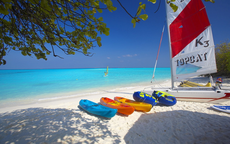 sail, Windsurfing, catamaran, Board, sea, 1080P, boat, beach, the sky, sand