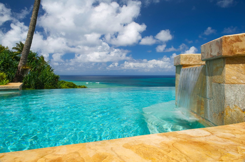 south-pacific, blue, resort, beach, lagoon, pool, view, polynesia, island, waterfall, 2K, hotel, ocean, luxury, astounding