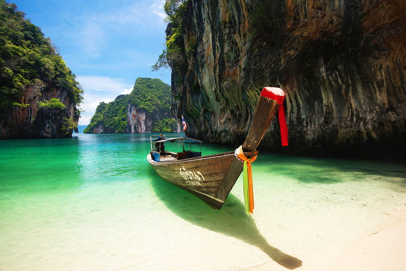 mode of transportation, boat, bay Of Water, travel Destinations, 1080P, turquoise colored, maya Bay, nautical Vessel, scenics, beauty In Nature, andaman Sea