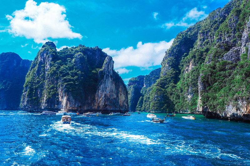 rock, phuket, water, landscape, thailand, turquoise colored, real people, blue, summer, non-urban scene, vacation, nautical vessel, day, sea, waterfront