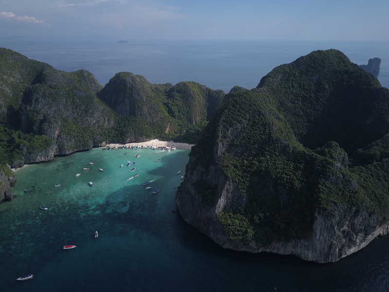 high angle view, bay, waters, aerial photographs, idyllic, sky, landscape, panorama, 4K, sea, no people, land, mountain, phi phi, maya beach, the beach
