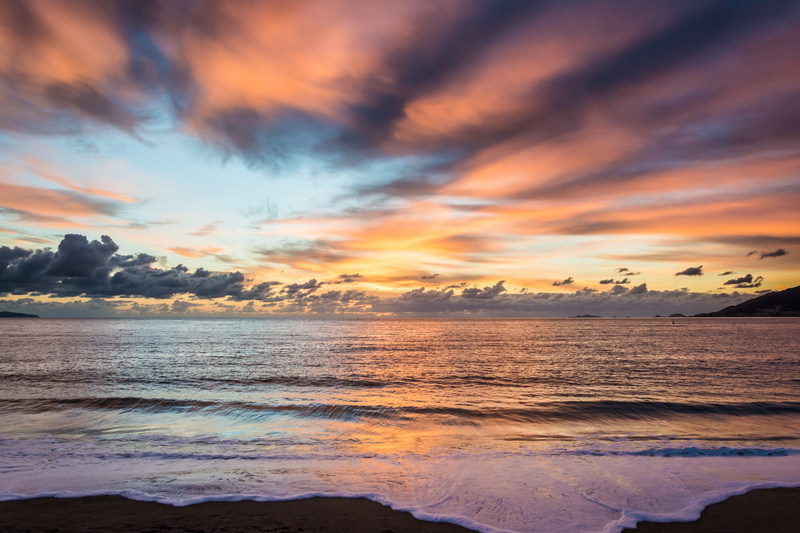 tranquility, Corsica, orange color, tranquil scene, sunset, sea, land, 4K, outdoors, non-urban scene, horizon, idyllic, cloud - sky, beauty in nature