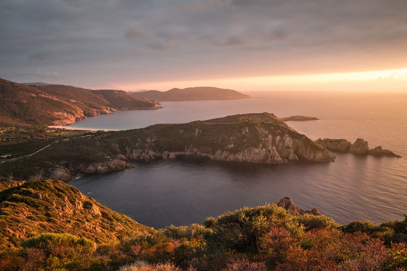 sea, sunsets, Corsica, Nature, environment, cloud - sky, beauty in nature, 4K, France, Scenery, outdoors, land, sunset, Sunrises, water, plant, tranquility
