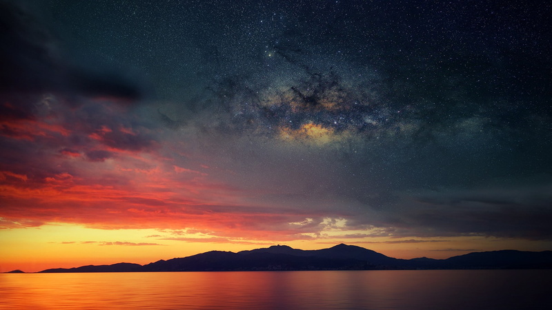 sea, 1080P, Corsica, abstract, water, space, sunset