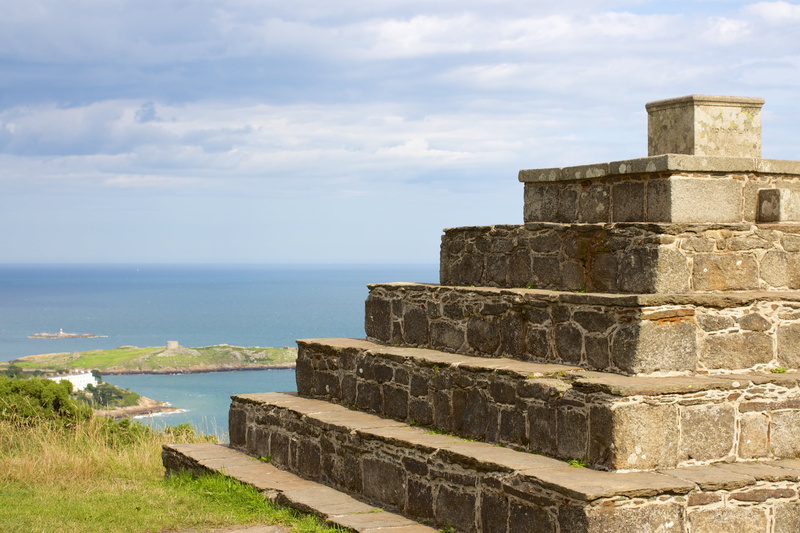 horizon over water, mountain, gray, stone wall, 2K, old ruin, stair, grass, built structure, history, the past, tranquil scene, horizon, architecture